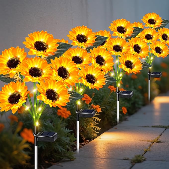 Sunflower Solar Lights Outdoor Decor, 6 Pack Solar Garden Decor 36 Waterproof Solar Sunflower Outdoor Lights for Garden Patio,Flower Bed, Pathway, Gift for Women, Mom, Grandma (6 Pack)