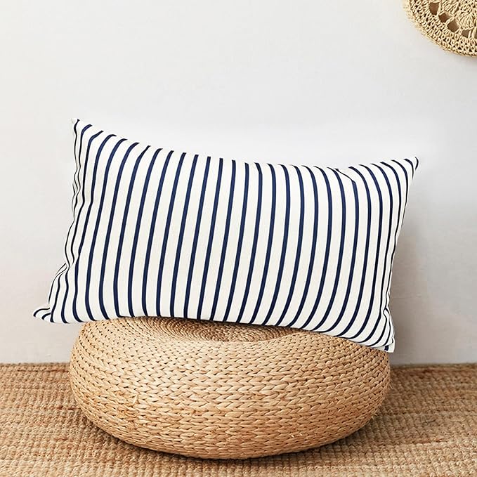 Decorative Throw Pillow Covers Set of 2 Blue Striped Pillow Covers 12x20 Inch Throw Pillow Cover Linen Pillowcase Modern Farmhouse Outdoor Pillow Covers for Couch Sofa Bed Living Room