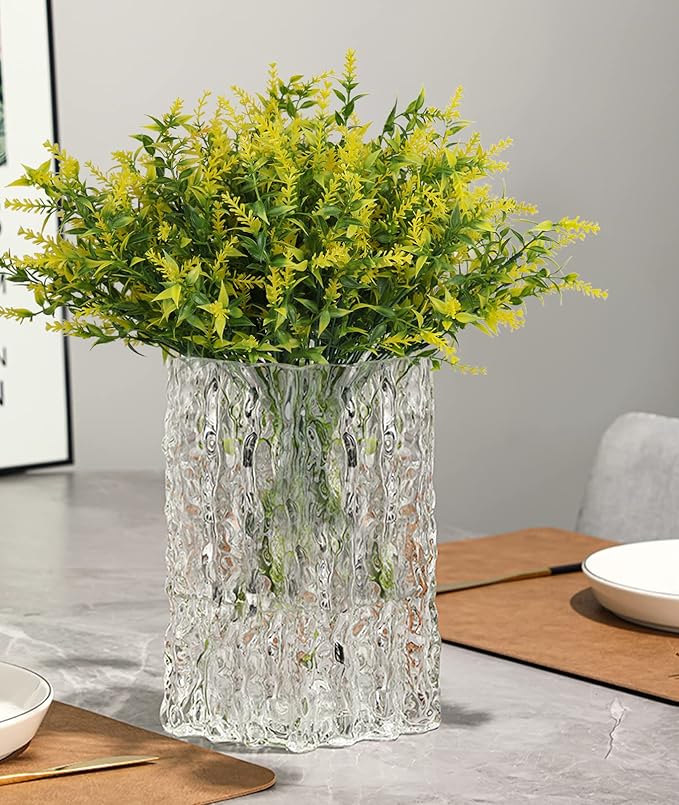 RECUTMS 20 Bundles Outdoor Artificial Flower UV Resistant Fake Stems Plants, Faux Plastic Greenery for Indoor Outside Hanging Plants Garden Porch Window Box Home Wedding Farmhouse Décor(Yellow)