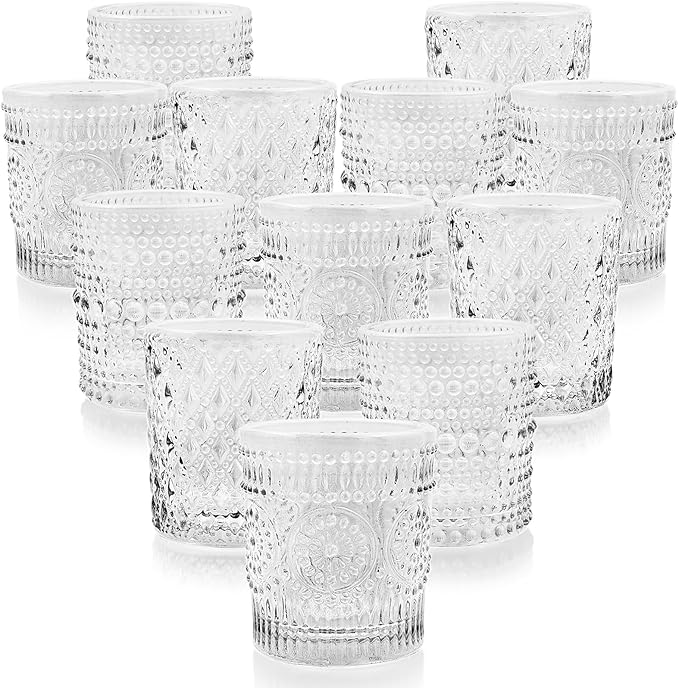 Clear Glass Votive Candle Holders, 12 pcs 3 Patterns Tealight Candle Holders for Wedding Table Centerpiece Birthday Party Thanksgiving Christmas Decoration