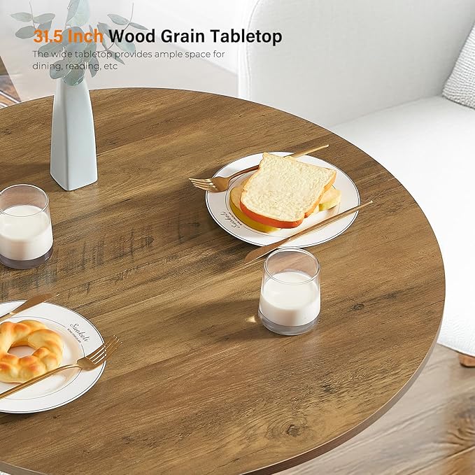 Unovivy 31.5" Small Round Dining Table for 2-4, Space Saving Circle Kitchen Dinner Table, Industrial Mid Century Modern Dining Room Desk for Kitchen, Apartment, Light Brown