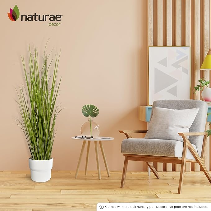 Naturae Decor 47” Tall Realistic Artificial Grass, Outdoor & Indoor Potted Plant – Fake Grass Decor for Home, Office & Patio, Durable & Low-Maintenance