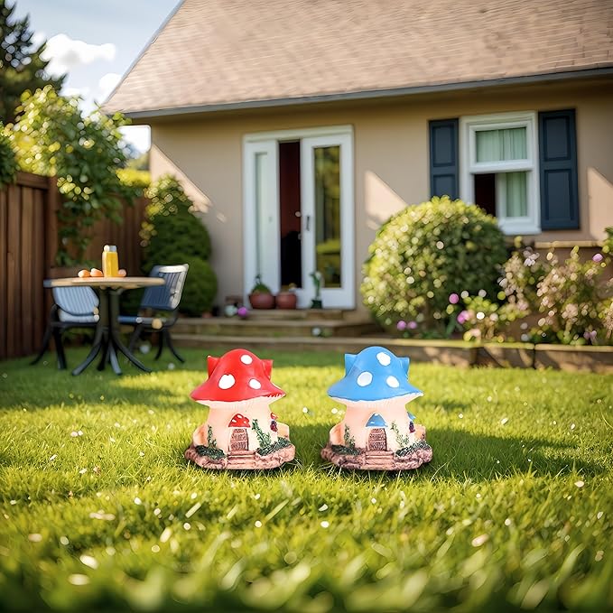2PCS Mushroom House Decor - Resin Fairy Garden Accessories, Mini Fairy Garden Decor, Mushroom Figurines for DIY Fairy House Accessories.