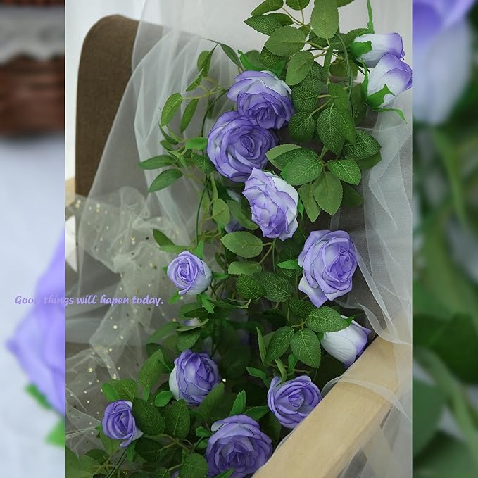 Felice Arts 2 Pack Pale Purple Artificial Floral Garland Each 6.5FT Fake Rose Vine Hanging Rose Garland for Wedding Flowers Table Centerpiece Arrangement Room Baby Shower Teepee Mirror Decor