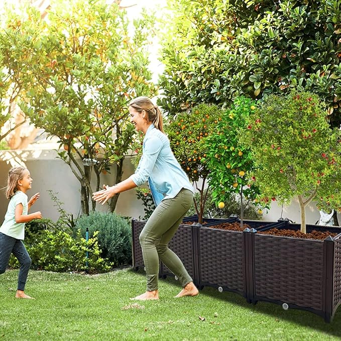 Large Planters for Outdoor Plants Raised Garden Bed Elevated Rectangular Garden Box Kits for Gardening, Vegetables, Flowers and Herbs in Backyard Patio Balcony