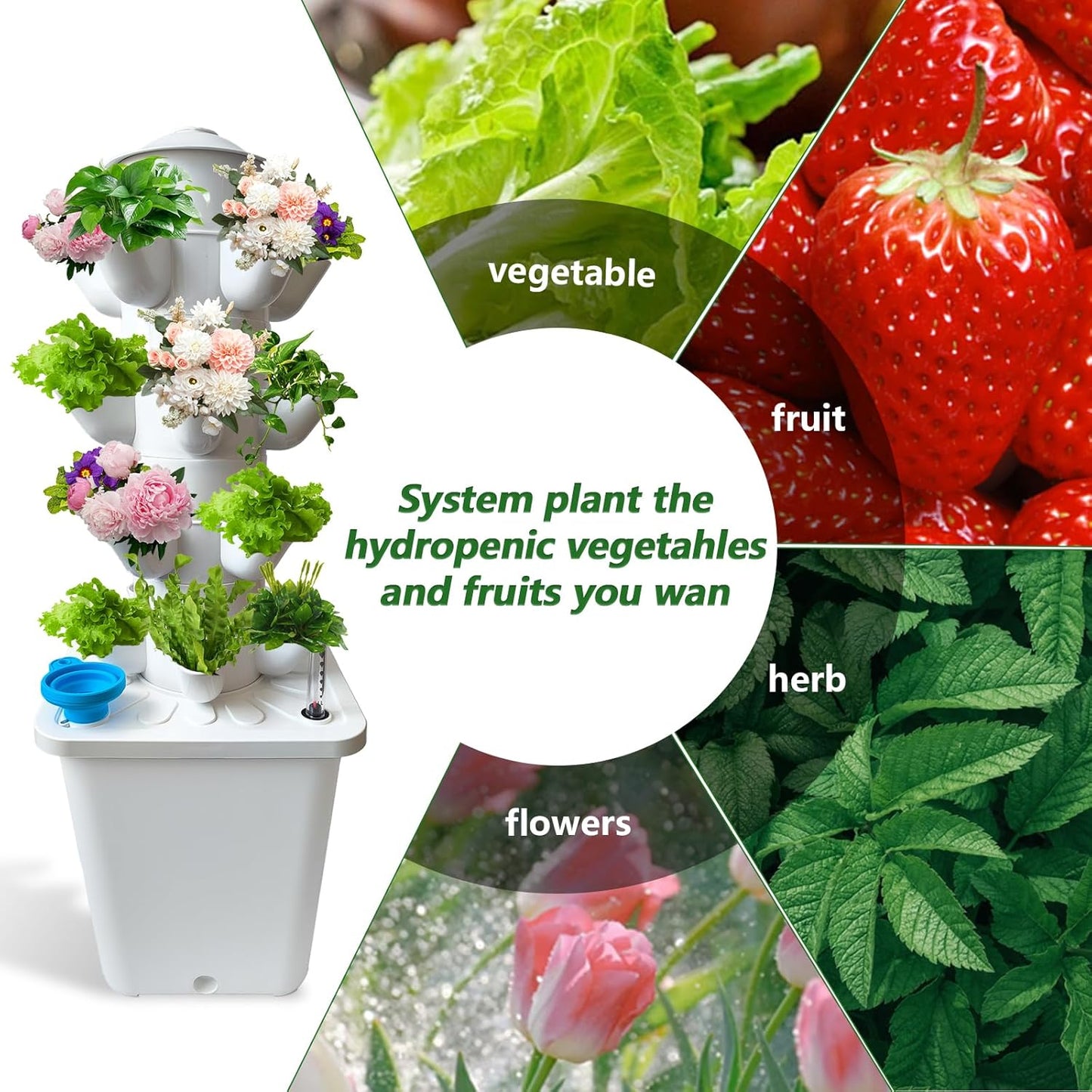20 Plants Hydroponic Tower, Hydroponics Growing System Tower, Hydroponics Tower with Timer Automatic Watering, Vertical Hydroponic Tower, Planter Germination Kit for Herbs Vegetables Fruits