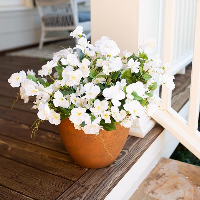 Fake Hibiscus Artificial Flowers for Outdoors Spring Summer Decoration, 6 Bundles Silk White Hibiscus Flowers Bouquet UV Resistant Look Real Faux Plants for Outside Planter Front Door Porch Balcony