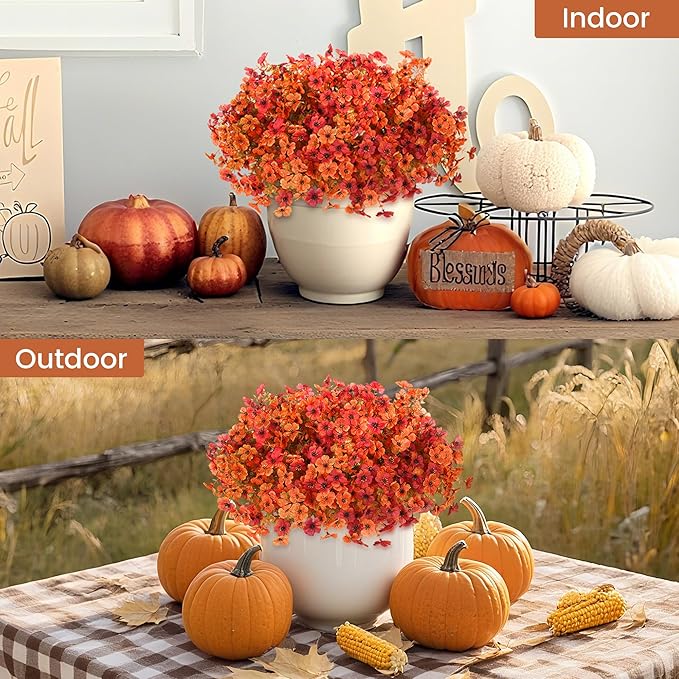 Artificial Fall Flowers for Decoration Fake Flowers Outdoor Artificial Plants, 12 Bundles Faux Mums Autumn Plastic Flower UV Resistant for Porch Patio Home Yard Garden Window Box Pot Planters