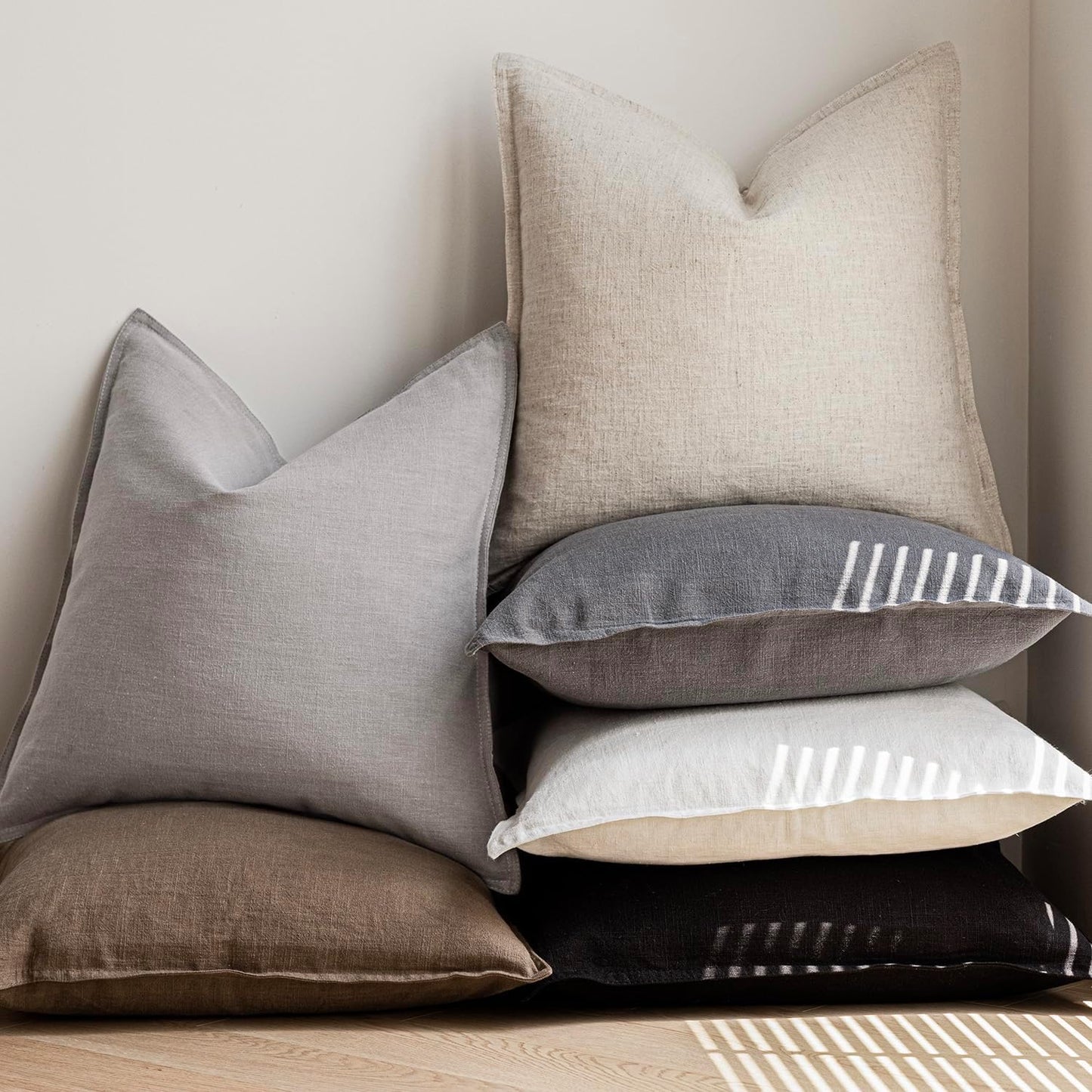 Foindtower Pack of 2, Decorative Linen Soild Throw Pillow Covers Soft Accent Cushion Case Boho Farmhouse Pillowcase for Chair Couch Sofa Bedroom Living Room Home Decor 20 x 20 Inch Light Rustic Gray