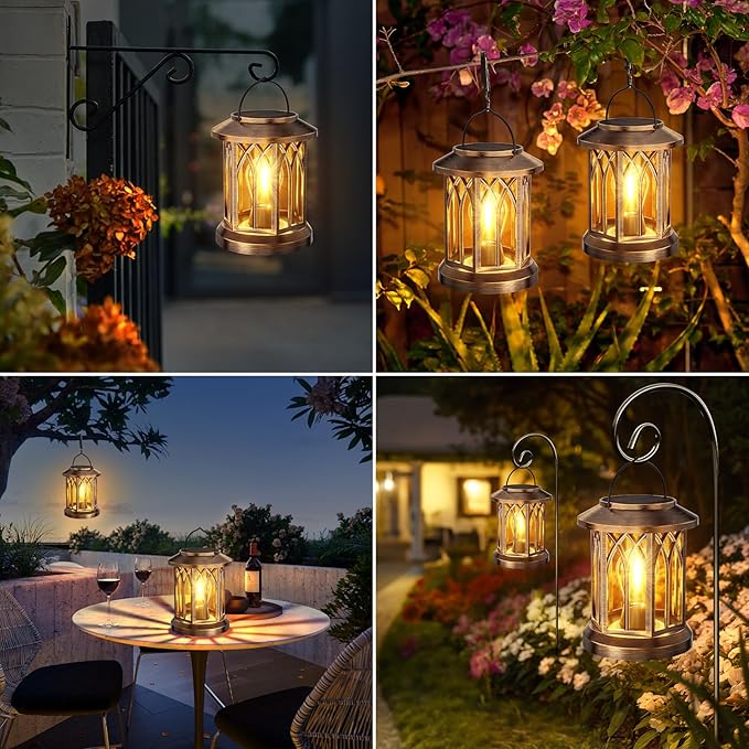 WdtPro Solar Lanterns Outdoor Lights, 6 Pack Bright Lanterns Outdoor Waterproof with Clip Patio Decor, Hanging Solar Lights for Outside Garden Yard Front Porch Table Decoration (Antique Copper)