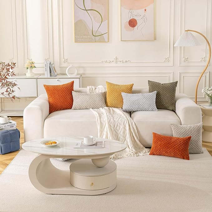 Set of 4 Light Brown Decorative Throw Pillow Covers 18x18 Inch Corduroy Pillow Covers for Bed Couch Sofa Living Room Soft Square Cushion Cases