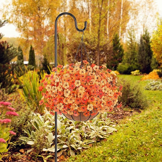 Artificial Fall Flowers Hanging Plants in Basket, Artificial Hanging Flowers for Autumn Outdoor Indoor Decor, UV Resistant Hanging Baskets with Fake Flowers for Fall Patio Garden Porch Deck Decoration