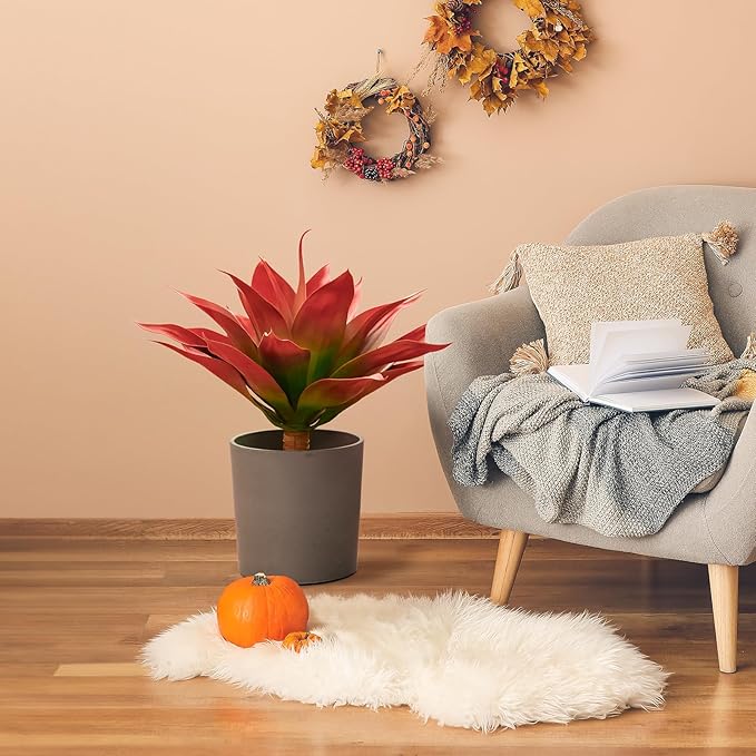 Velener Fall Fake Agave Artificial Plant: Red Fake Agave Plant for Room Decor and Autumn, Unpotted Faux Agave Plant for Outdoor/Indoor Fall Decor, Red, 22 inches, Set of 1