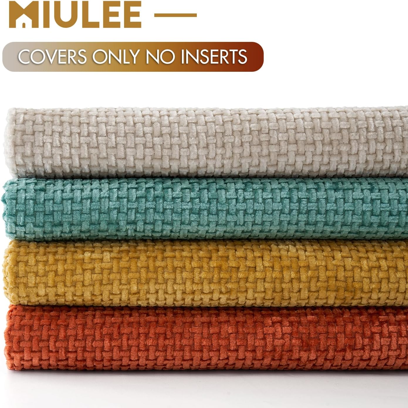 MIULEE Pack of 4 Couch Throw Pillow Covers 16x16 Inch Neutral Orange/Teal Soft Decorative Chenille Pillow Covers Farmhouse Accent Cushion Covers for Boho Home Decor Spring Sofa Bedroom Living Room
