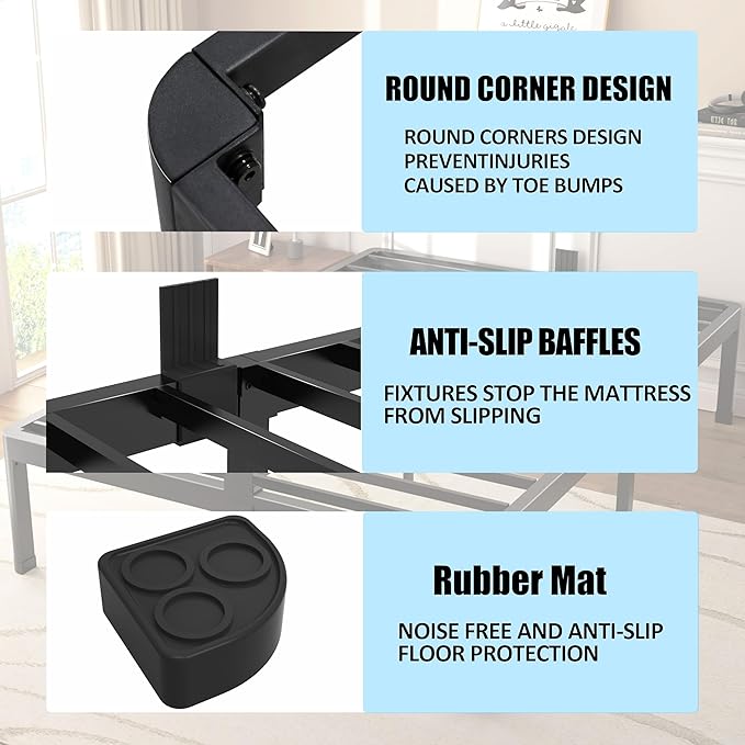 FUIOBYVV Full Size Metal Platform Bed Frame, 18 Inch High with 3500 lbs Heavy Duty Support, Non-Slip & Noise Free Steel Slats, No Box Spring Needed, Easy Assembly