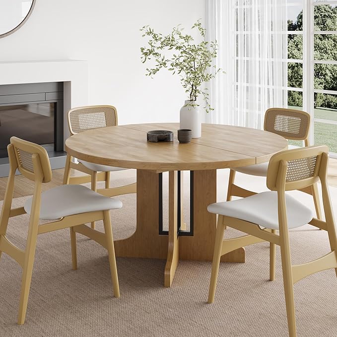 Feonase 59" Round Extendable Dining Room Table for 6, Modern Oval Kitchen Table with Heavy Duty Wood Base, for Kitchen Dining Living Room, Easy Assembly, Noise-Free, Oak