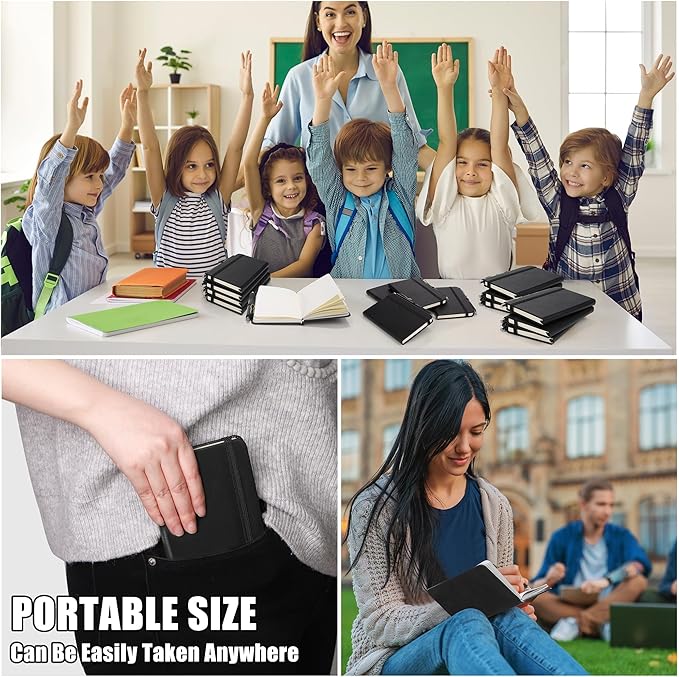 Aodaer 50 Sets Pocket Notebook Journal with Pens, 160 Pages, 3.5 x 5.5 Inch Mini Lined Journal Notebook A6 Leather Hardcover College Ruled Notepad with Pen Holder for School Office Gifts, Black