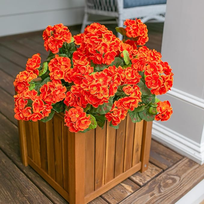 Fake Geraniums Artificial Flowers for Outdoors Fall Autumn Decoration, 6 Bundles Silk Geraniums UV Resistant Look Real Orange Faux Flowers Plants for Front Door Garden Planter Patio Balcony Yard Home
