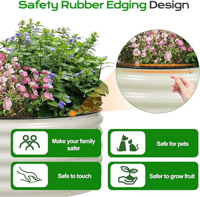 Aoodor 17" Tall 42" Metal Raised Garden Bed, Outdoor Planter Box and Raised Garden Kit for Vegetables, Flowers, Tomatoes Carrots and Herbs, Beige