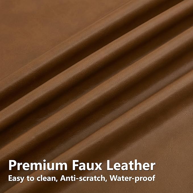 28'' Faux Leather Bar Stools Set of 3, Bar Height Stools for Kitchen Island, Brown Barstools with Backs, Upholstered Counter Chairs (Vegan Leather, Brown)