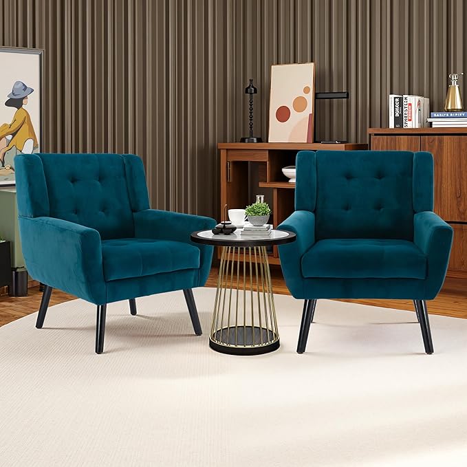 NicBex Accent Chair Set of 2, Modern Chair for Living Room Upholstered Foam Filled Living Room Chairs with Metal Legs Velvet Cozy Lounge Armchair for Living Room Bedroom,Teal