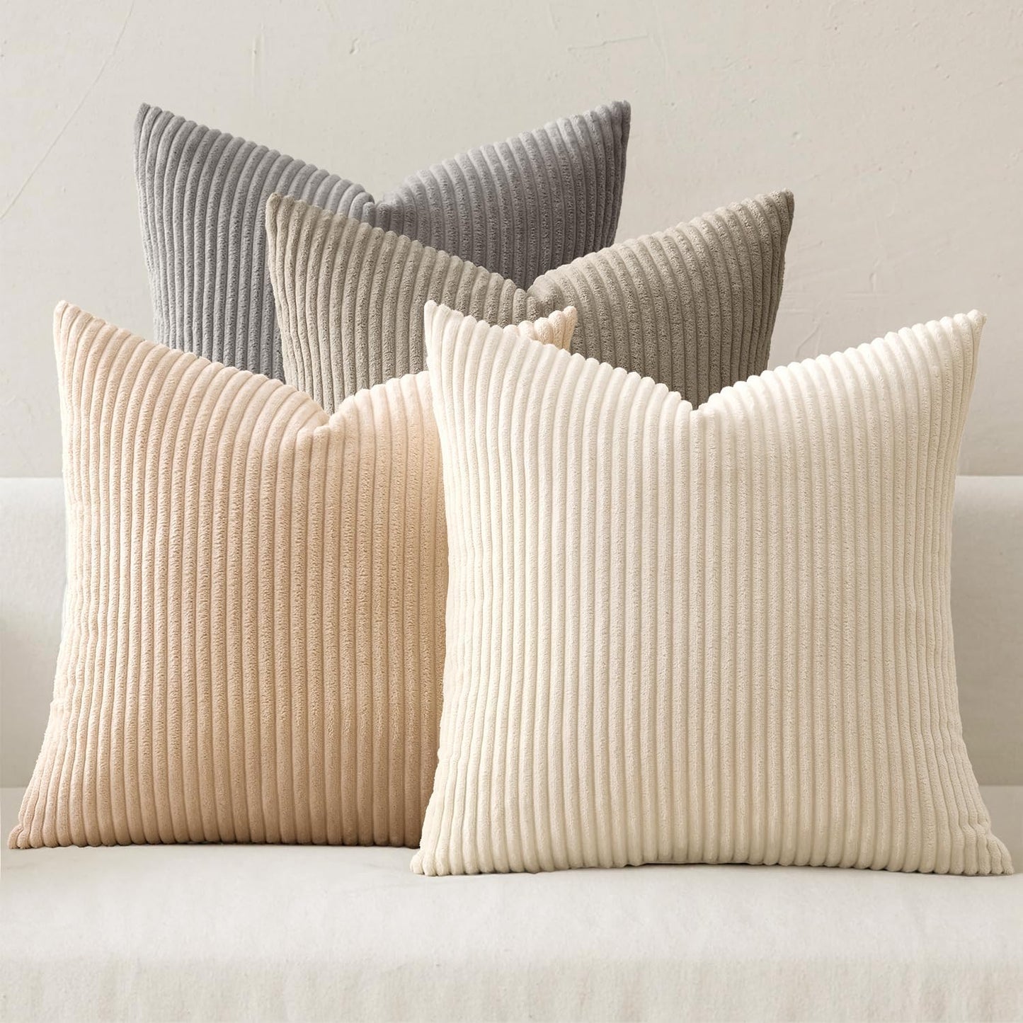 MIULEE Boho Farmhouse Neutral Cream Throw Pillow Covers 18x18 Inch Set of 4 Mordern Nordic Cushion Covers Soft Corduroy Home Decor for Couch Bed Sofa Living Room