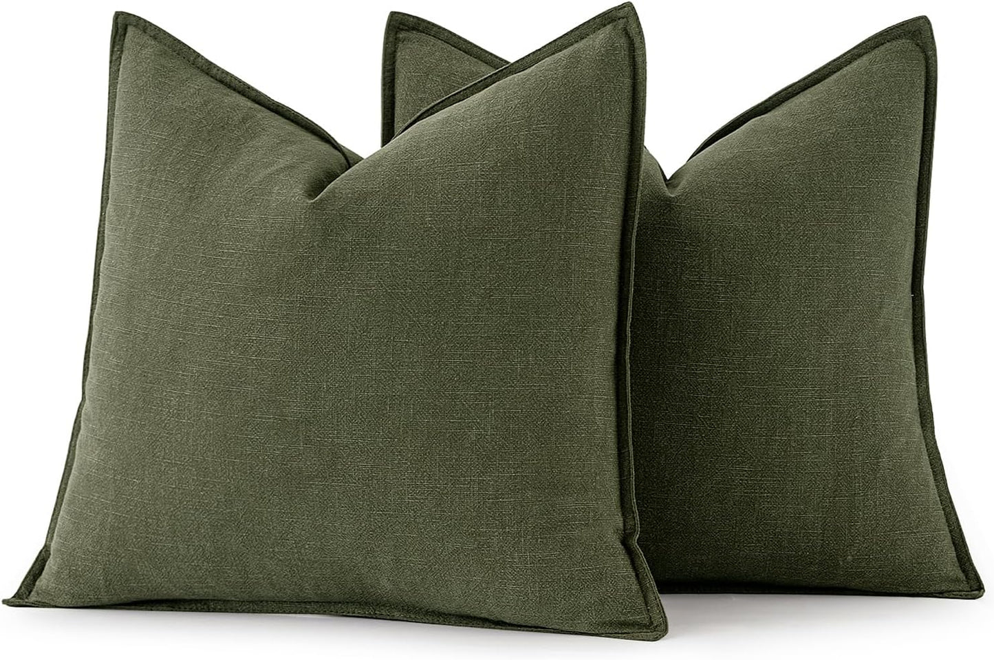 MIULEE Decorative Linen Euro Sham Pillow Covers 22x22 Inch Dark Olive Green Boho Farmhouse Neutral Couch Throw Pillows for Bed Pack of 2 Accent Modern Pillowcase Sofa Livingroom Home Decor