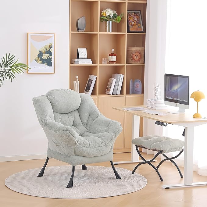 LITA Lazy Chair with Ottoman, Modern Accent Leisure Upholstered Sofa Chair, Contemporary Lounge Reading Chair with Armrests and a Side Pocket for Living Room, Bedroom & Small Space
