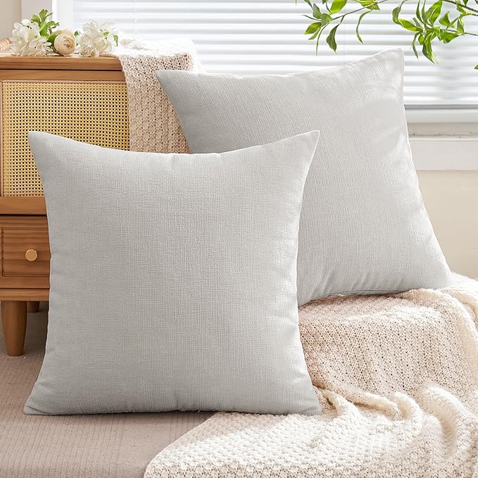 MIULEE Light Grey Couch Pillow Covers 22x22 Inch, Set of 2 Soft Chenille Decorative Euro Throw Pillow Covers Farmhouse for Sofa Living Room Bed