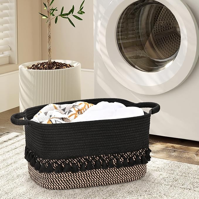 6 Pack Storage Basket for Shelves, Boho Cotton Rope Storage Bins with Heavy Tassel, Shelf Baskets Large Woven Baskets for Organizing, Cube Organizer Bins, Baby Laundry Basket for Clothes, Toys, Pets