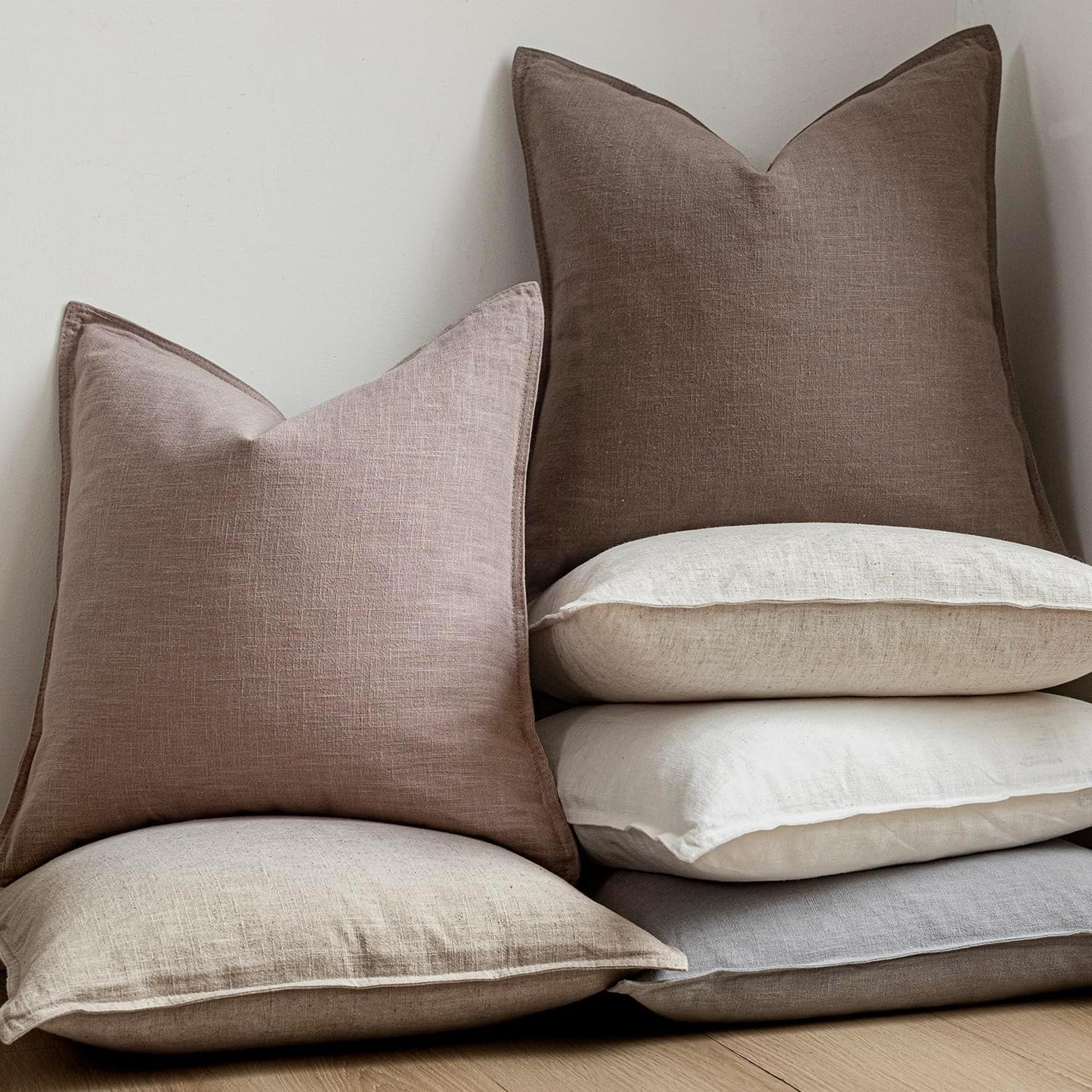 Foindtower Set of 2, Decorative Linen Soild Throw Pillow Covers Soft Accent Euro Cushion Case Boho Farmhouse Pillowcase for Chair Couch Sofa Bedroom Living Room Home Decor 26 x 26 Inch Dusty Pink