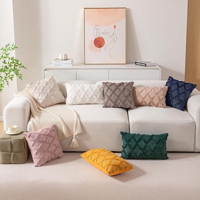 Set of 2 Soft Moroccan Throw Pillow Covers 20x20 Inch Plush Boho Decorative Pillow Cover Accent Cushion Case for Couch Sofa Bed, Navy Blue