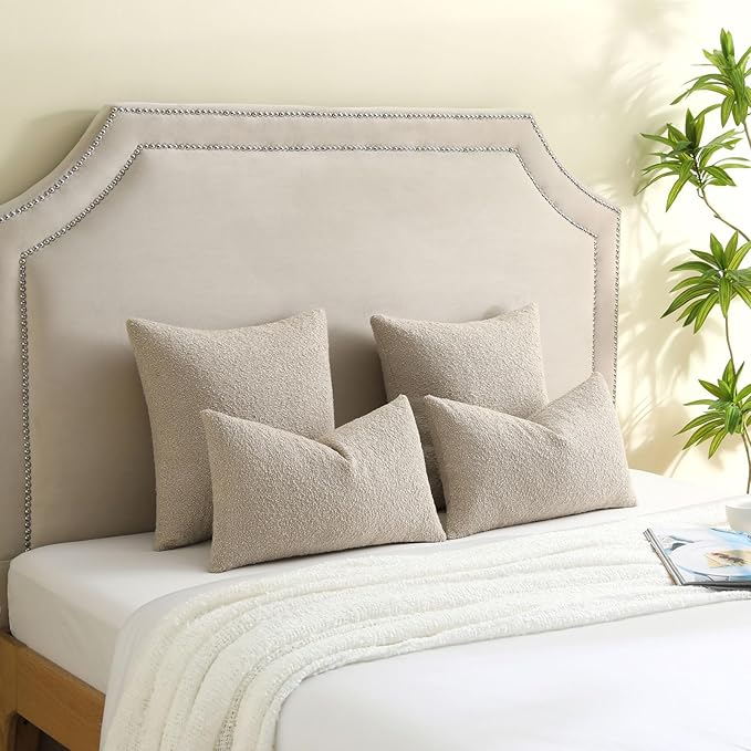 FUTEI Pack of 2 Oatmeal Decorative Throw Pillow Covers 18x18 Inch Soft Cozy Solid Boucle Textured Cushion Case,Modern Home Decor for Couch Bed Living Room