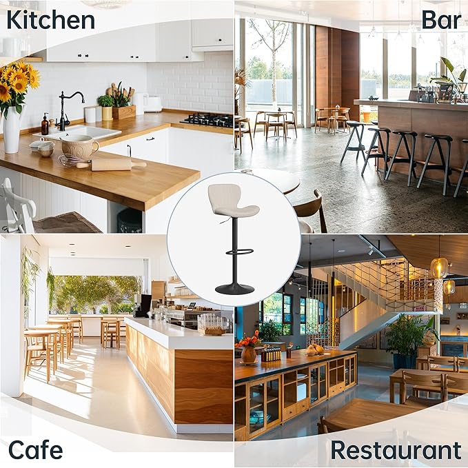 Bar Stools Set of 4, Modern Swivel Bar Stools with Shell Shaped Backrest, Adjustable Counter Height Bar Chairs for Kitchen, Island, Bar, Dining Room, White