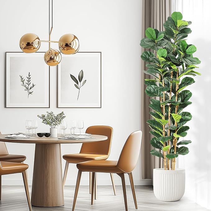 GarveeHome 7FT Faux Fiddle Leaf Fig Tree with White Pot, Faux Trees with Artificial Plants 107 Fiddle Leaves Greenery - Lifelike Fake Tree for Home Office Store Room Decor Indoor Outdoor