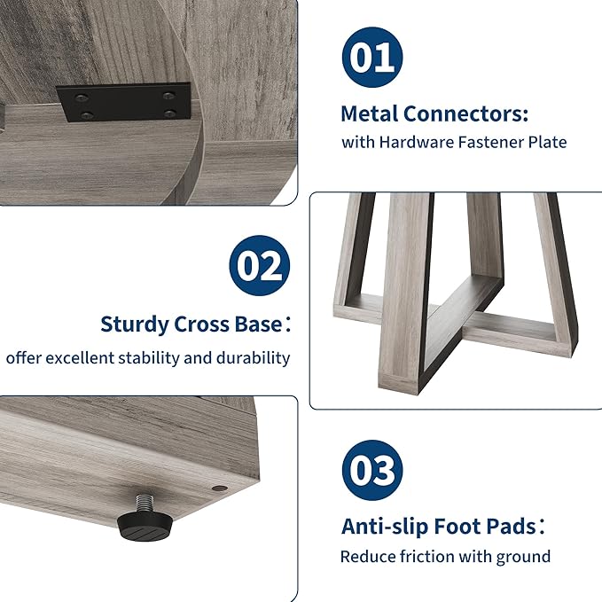 GAOMON Round Dining Table for 4-6, 47" Circle Dining Room Table with Sturdy Cross Base, Farmhouse Wood Dinner Table for Apartment Kitchen Living Room, Grey (Table Only)