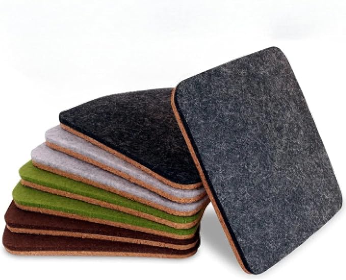 Barvivo Classic Felt Coasters for Drinks - Set of 8 Cork Coasters with Felt Side for Indoor & Outdoor Tabletop Protection, Anti Slip, Absorbent, Suitable for Drinks & All Table Types - Classic Design