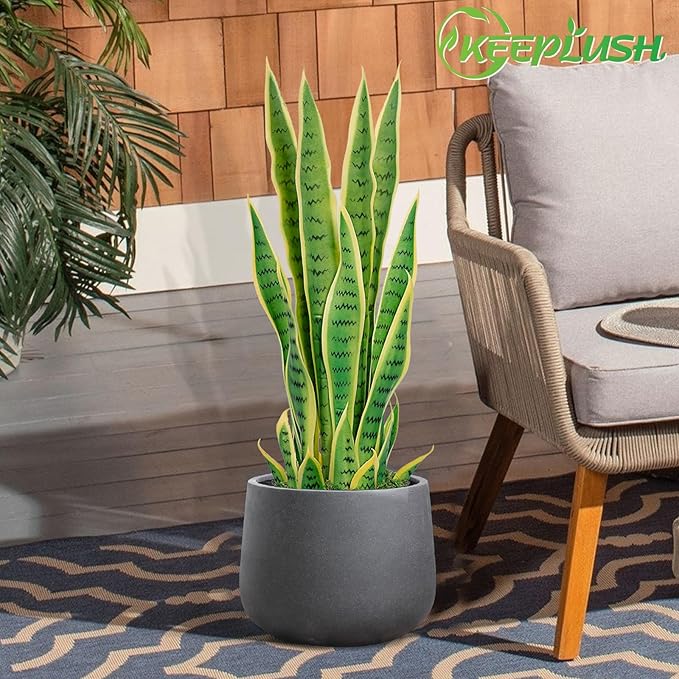 Artificial Snake Plant – 28in Faux Sansevieria Plants, Fake Floor Plant for Indoor Outdoor, Front Porch Patio Home Office Decor, Mother-in-Law’s Tongue, Yellow 1Pcs
