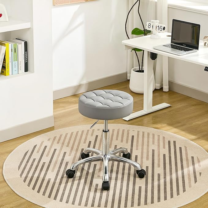 Office Stools with Quiet Wheels (300lbs Capacity) (Sturdy Aluminum Base) Multifunctional Nail Stool (Gray)