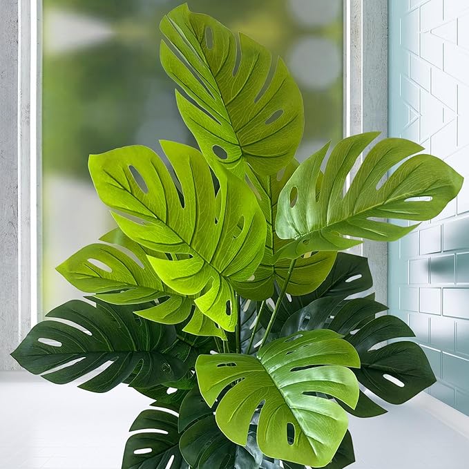 SAJANDAS Set of 2 Artificial Monstera Deliciosa Plants in Pots, Fake Tropical Trees with Greenery Leaves Stems, 45 Inch Faux Swiss Cheese Floor Plants for Porch, Garden, Office, Store, Home Decor