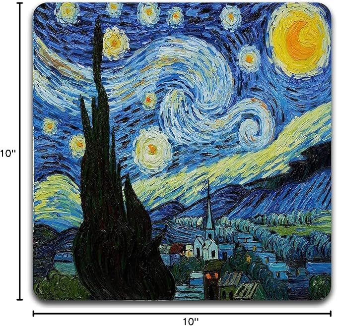 Van Gogh Style Watercolor Painting Square Coaster Set - Made of Recycled Rubber - Set of 4