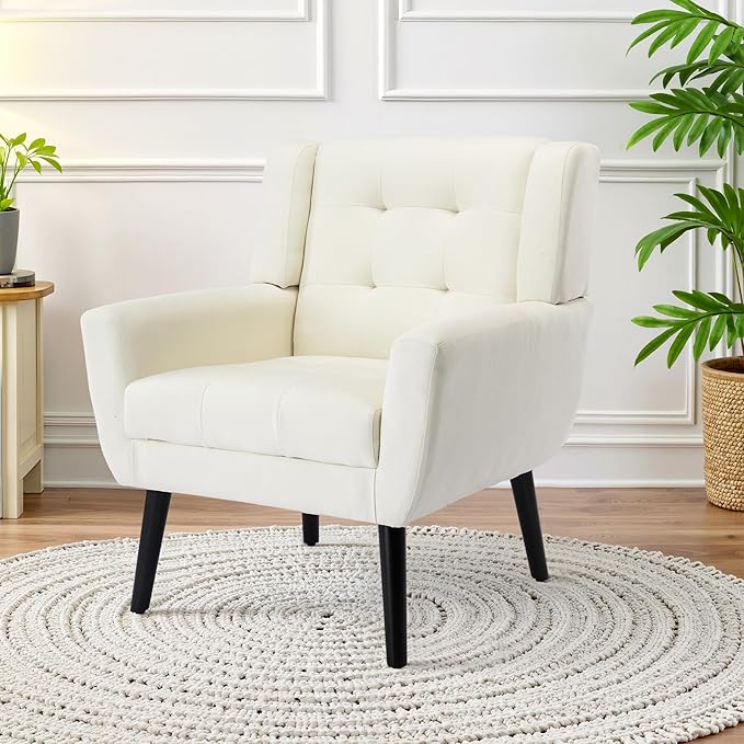 NicBex Modern Accent Chair for Living Room Upholstered Foam Filled Living Room Chairs with Metal Legs Linen Cozy Lounge Armchair for Living Room Bedroom,White