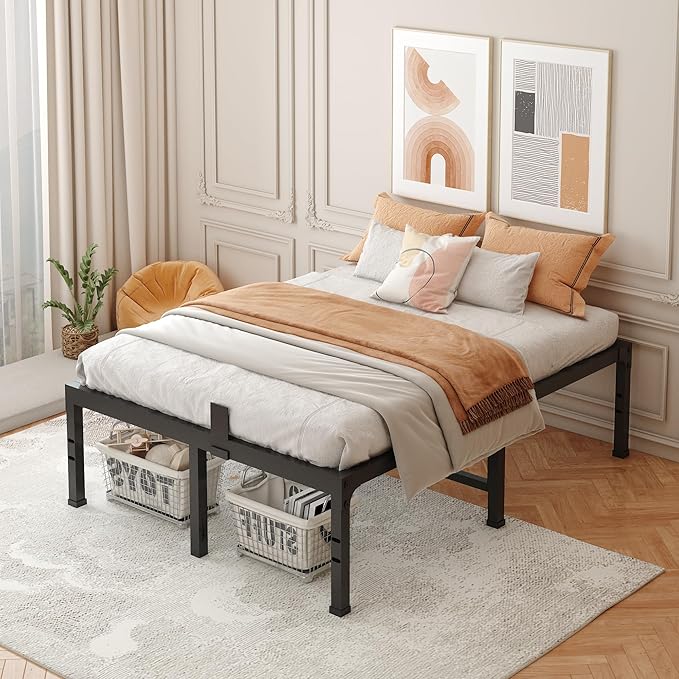 Full Bed Frames,16 Inch Heavy Duty Metal Platform Bed Frame Full Size Support Up to 3500 lbs,No Box Spring Needed,Headboard Compatible,Steel Slat Support,Noise Free,Easy Assembly