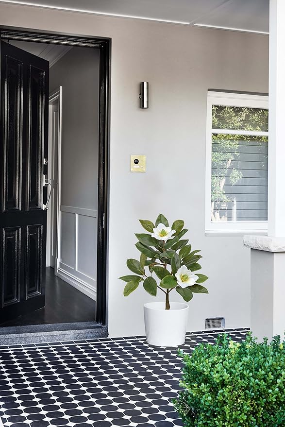 Briful Artificial Magnolia Flower Tree in Black Pot – 26.3in Tall Faux Magnolia Plant with Realistic White Blooms Fake Potted Silk Floral Tree for Home Office Room Kitchen Outdoor Porch Décor