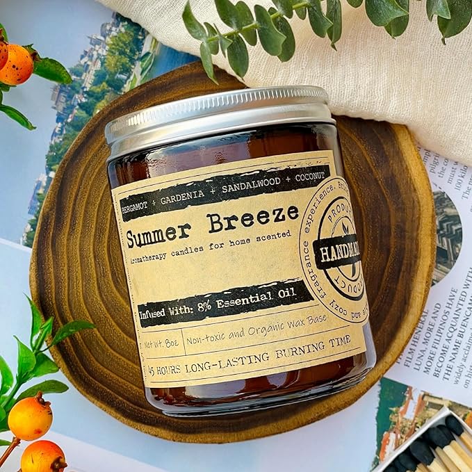 Summer Breeze Candles for Home Scented - 8oz Aromatherapy Candles for Relaxation Stress Relief Anxiety Soothing Perfect Calming Candles Gifts for Women Ideal for Yoga Meditation Sleep Healing Relaxing