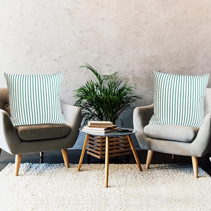 Decorative Throw Pillow Covers Set of 2 Teal Blue Striped Pillow Covers 18x18 Inch Throw Pillow Cover Linen Pillowcase Modern Farmhouse Outdoor Pillow Covers for Couch Sofa Bed Living Room