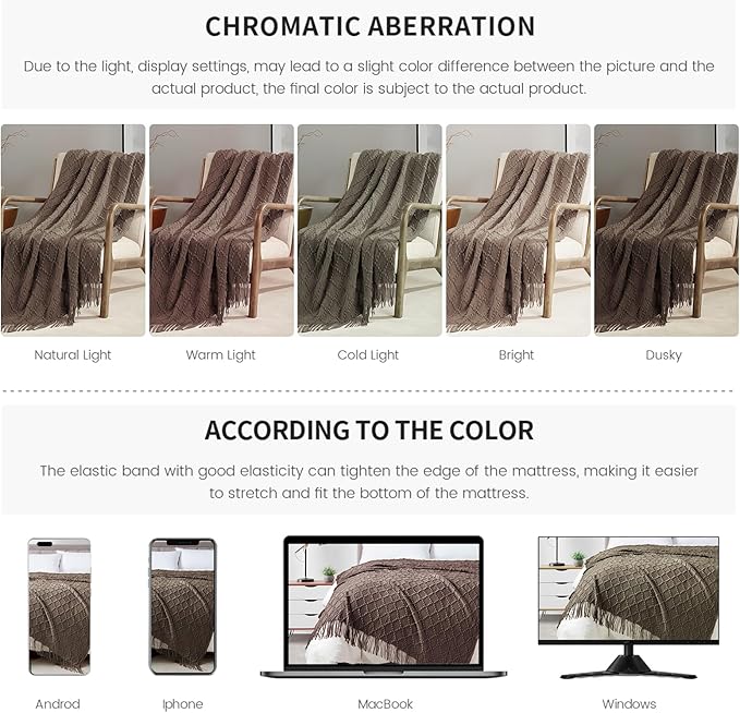 BOURINA Brown Throw Blanket 50 x70 Inches Jacquard Argyle Throw Textured Solid Soft Throws and Blankets for Sofa or Bed Knitted Decorative Blanket