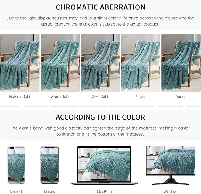 BOURINA Blue Throw Blanket 50 x70 Inches Jacquard Argyle Throw Textured Solid Soft Throws and Blankets for Sofa or Bed Knitted Decorative Blanket