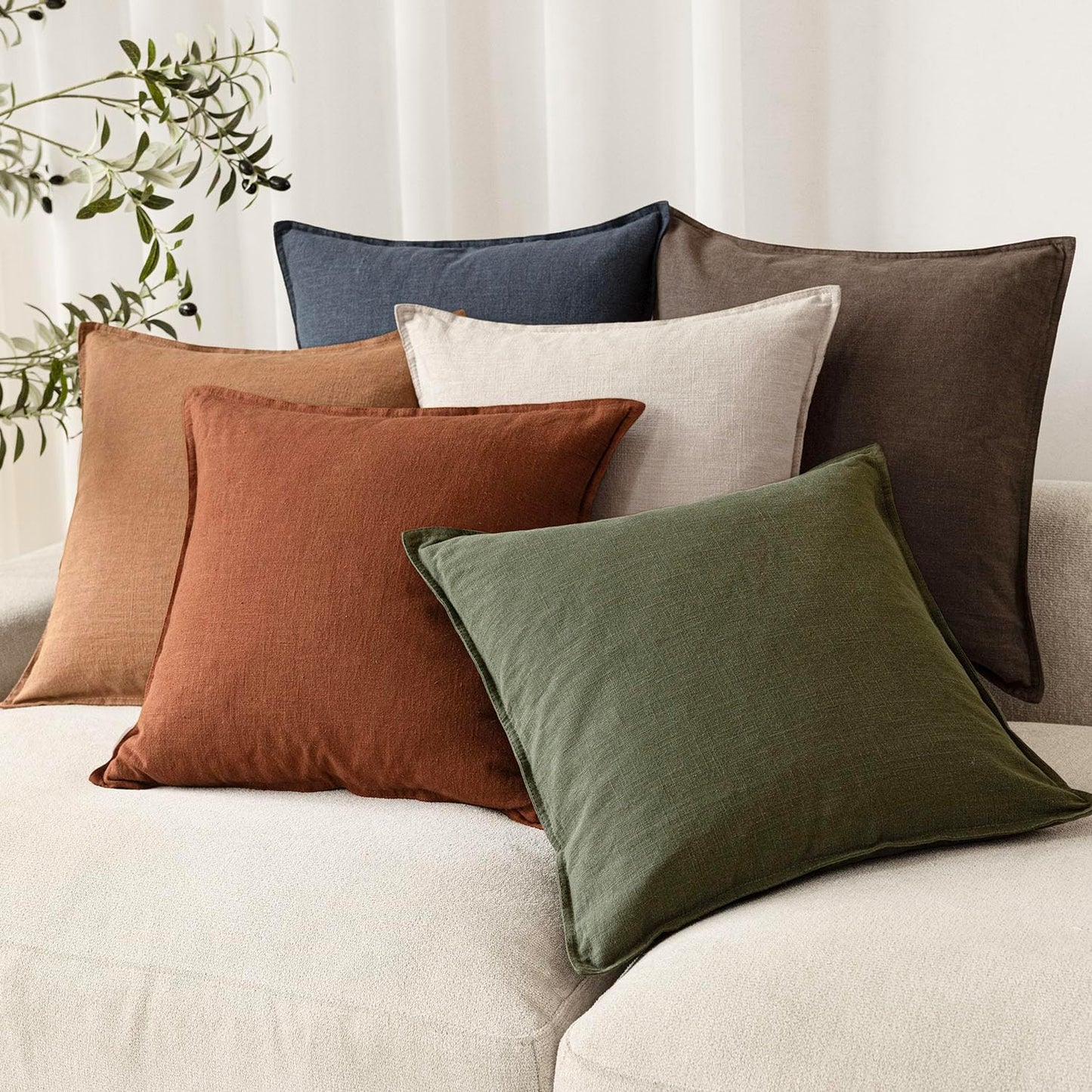 Foindtower Pack of 2, Decorative Linen Soild Throw Pillow Covers Soft Accent Cushion Case Farmhouse Neutral Pillowcase for Chair Couch Sofa Bedroom Living Room Home Decor 22 x 22 Inch Fall Rust Orange