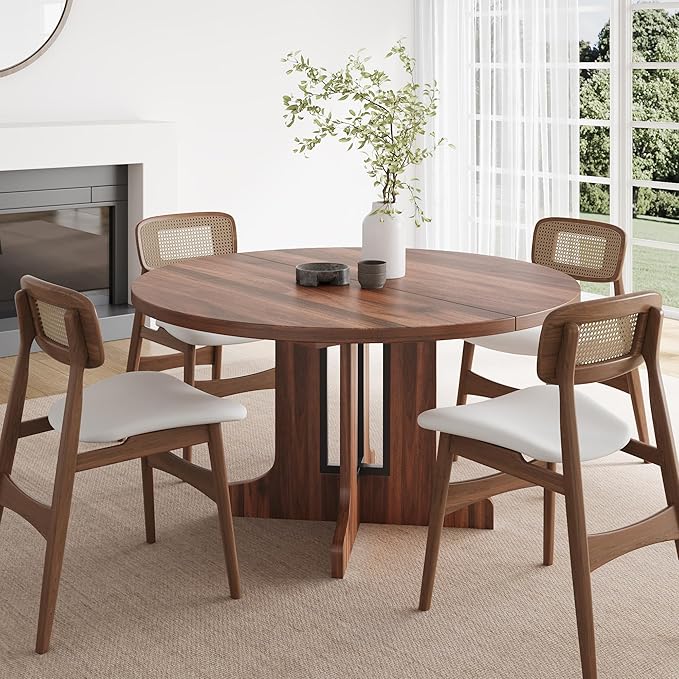 Feonase 59" Round Extendable Dining Room Table for 4-6, Modern Oval Kitchen Table with Heavy Duty Wood Base, Metal Frame Support, for Kitchen Dining Living Room, Easy Assembly, Walnut